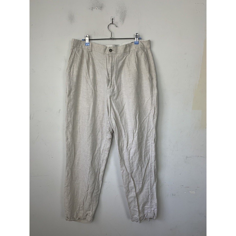 Claiborne Mens Pants 36x32 Linen Beachy Summer Preppy Old Money Wedding Beige